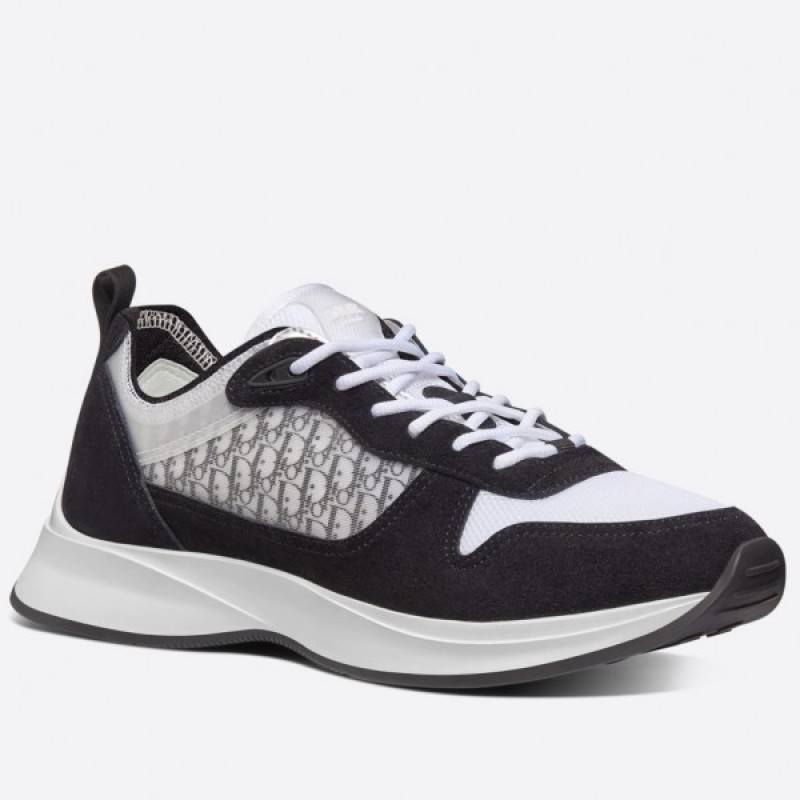 Dior B25 Runner Sneakers In Black Canvas and Suede